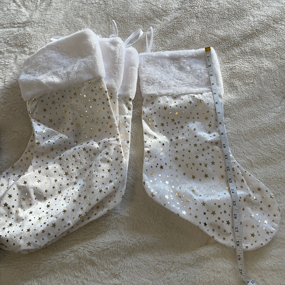 6 pack Christmas white & gold star stockings 18.5” length